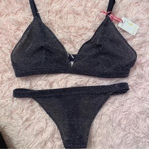Sexy dark navy blue sparkly lingerie set